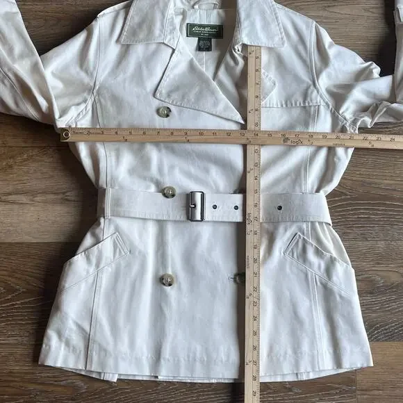 NWOT VTG Eddie Bauer Double Breasted Belted Trench Coat MIDI White Women’s L P - Picture 10 of 11